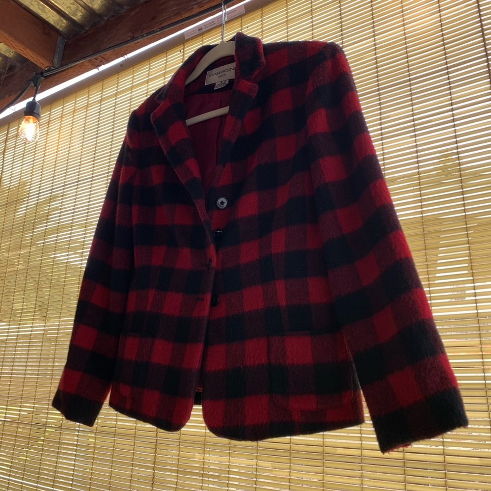 VINTAGE PLAID RED & BLACK BLAZZER BUTTON UP